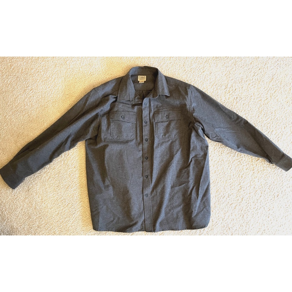 LL Bean Gray Traditional Fit Chamois Flannel Shirt Mens XXL 187923